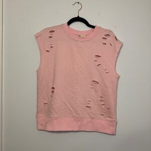 POL Distressed Muscle Tank Top Pink Raw Edge Sleeveless Sweatshirt Size Small